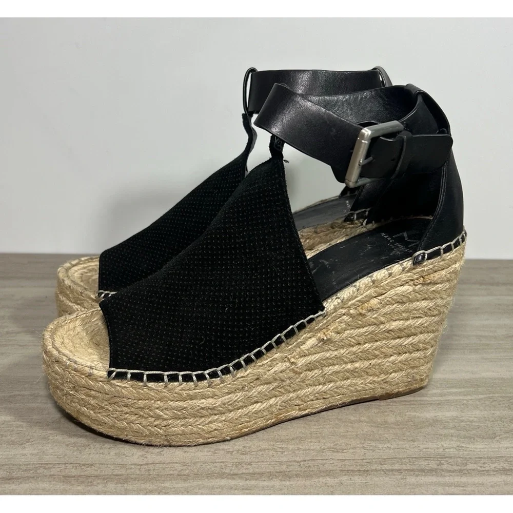 Marc Fisher Womens Annie Black Perforated Leather Sz 9.5